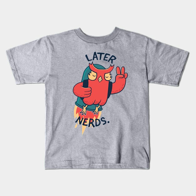 BLAST OFF OWL Kids T-Shirt by strangethingsa